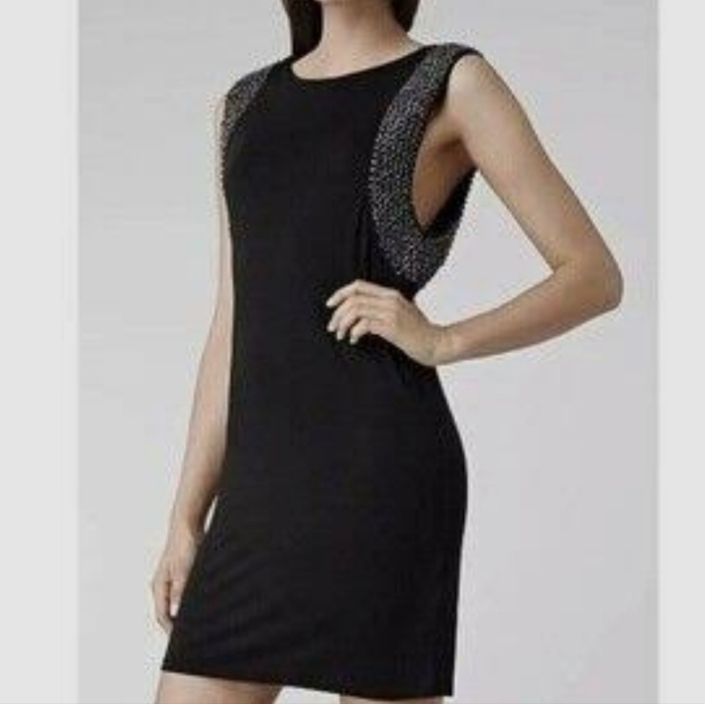 All Saints Black Hand Beaded Dress with Silver Accents Size 10